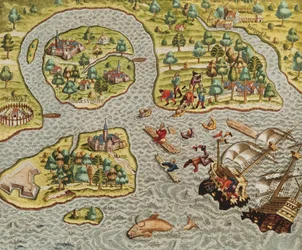 A Shipwreck off a Barbarian Coast, from Americae Tertia Pars